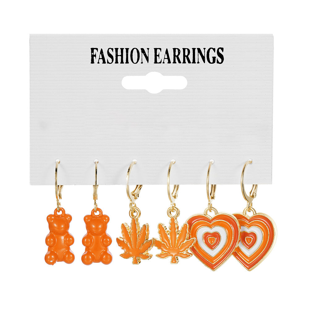Cartoon Style Heart Shape Alloy Plating Acrylic Rhinestones Women's Earrings