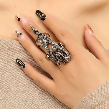 Chinoiserie Dragon Alloy Inlay Artificial Pearls Unisex Rings