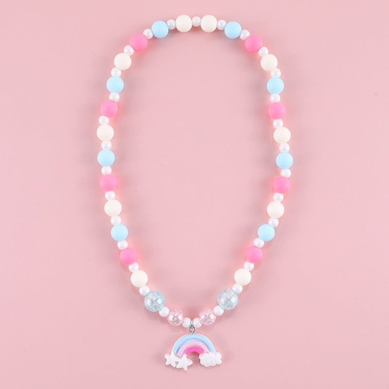 Fashion Rainbow Mermaid Snowflake Resin Beaded Girl's Necklace 1 Piece