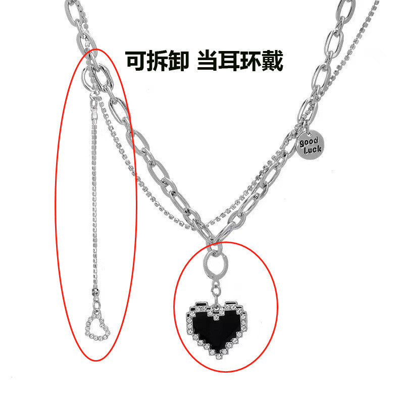 Fashion Heart Shape Stainless Steel Alloy Inlay Artificial Pearls Zircon Women's Pendant Necklace 1 Piece