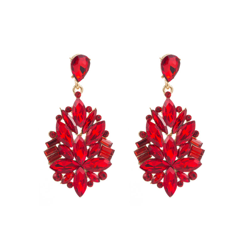 1 Pair Fashion Solid Color Inlay Alloy Rhinestones Glass Drop Earrings