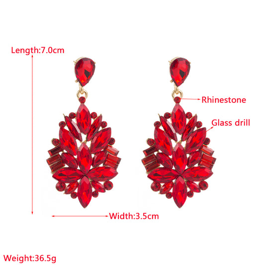1 Pair Fashion Solid Color Inlay Alloy Rhinestones Glass Drop Earrings