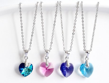 Fashion Heart Shape Austrian Crystal Sterling Silver Pendant Necklace 1 Piece