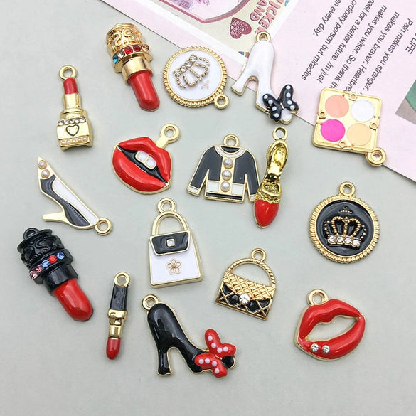 16 Models Per Model 1, 16/Bag 15*16mm 17*19mm 23*18mm Zinc Alloy Lipstick Lips High Heel Pendant
