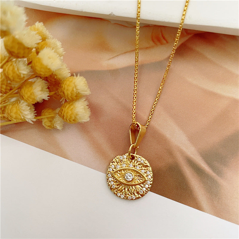 Ins Style Heart Shape Eye Flower Copper Gold Plated Null Shape/pattern Seiko Zircon Pendant Necklace