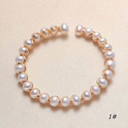 Simple Style Round Alloy Inlaid Pearls Bracelets 1 Piece