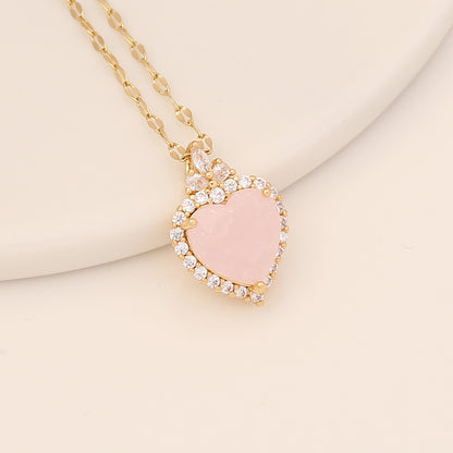 Sweet Heart Shape Stainless Steel Copper Plating Zircon Pendant Necklace 1 Piece