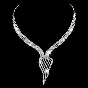 Fashion Tassel Rhinestone Diamond Silver Plated Earrings Necklace