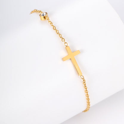 Fashion Cross Heart Shape Shell Stainless Steel Plating Rhinestones 18k Gold Plated Bracelets