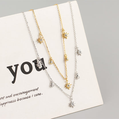 Yhn062 S925 Sterling Silver Geometric Star Design Sense Necklace Clavicle Chain