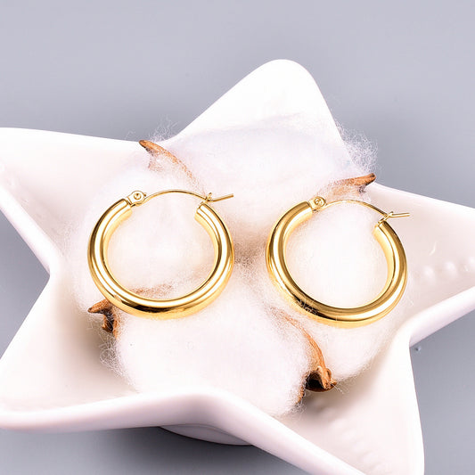 Korean Gold-plated Thick Circle Hoop Titanium Steel Earrings Wholesale Nihaojewelry