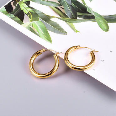 Korean Gold-plated Thick Circle Hoop Titanium Steel Earrings Wholesale Nihaojewelry