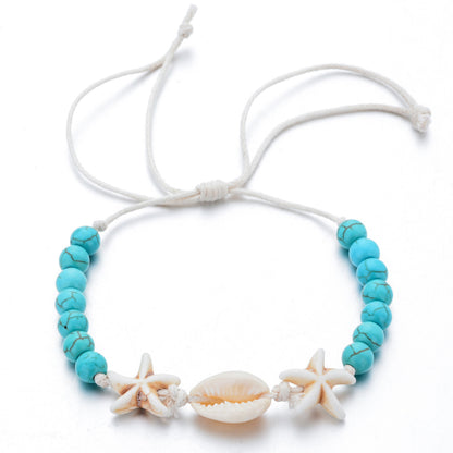 1 Piece Marine Style Starfish Turquoise Rope Shell Unisex Bracelets