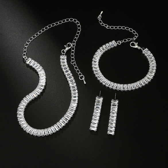 Sweet Water Droplets Tassel Eye Rhinestone Copper Plating Earrings Necklace 2 Piece Set