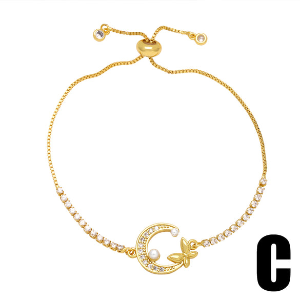 Simple Style Moon Butterfly Copper Plating Artificial Pearls Zircon Bracelets 1 Piece
