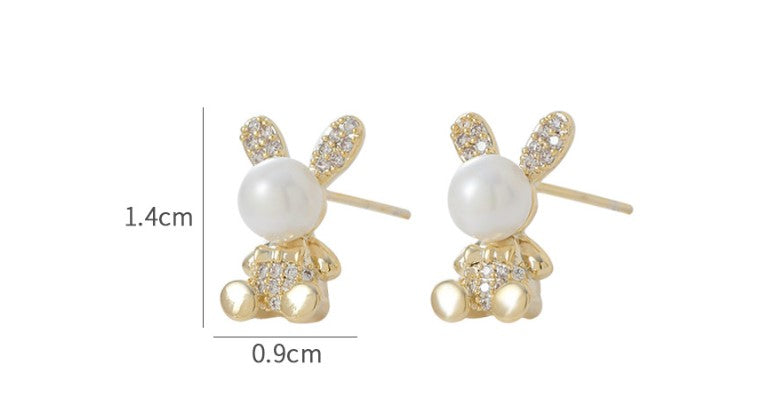 Fashion Rabbit Copper Inlay Artificial Pearls Zircon Ear Studs 1 Pair