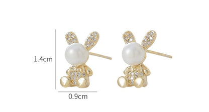 Fashion Rabbit Copper Inlay Artificial Pearls Zircon Ear Studs 1 Pair