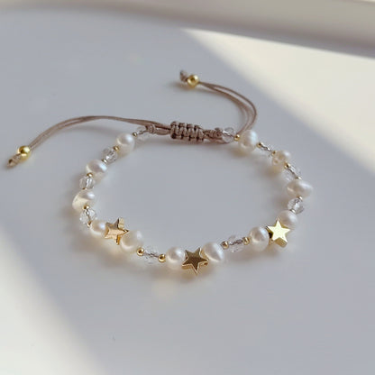 Fashion Pentagram Heart Shape Flower Pearl Copper Beaded Plating Bracelets 1 Piece