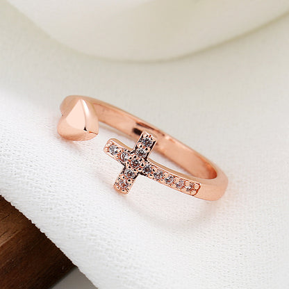 Fashion Cross Heart Shape Copper Inlay Rhinestones Rings