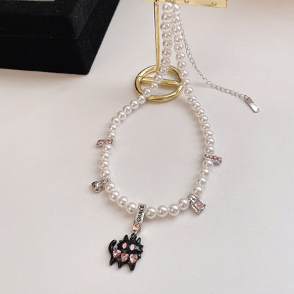 Fashion Heart Shape Cat Imitation Pearl Alloy Inlay Rhinestones Valentine's Day Women's Earrings Necklace