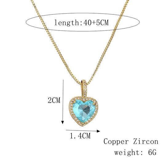 Fashion Heart Shape Butterfly Copper Enamel Plating Inlay Zircon Pendant Necklace 1 Piece