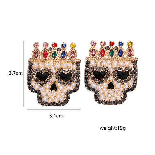 1 Pair Fashion Skull Alloy Inlay Artificial Pearls Rhinestones Women's Ear Studs