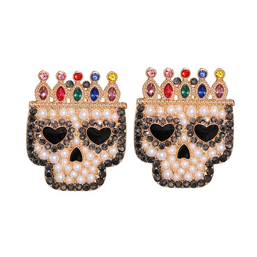 1 Pair Fashion Skull Alloy Inlay Artificial Pearls Rhinestones Women's Ear Studs