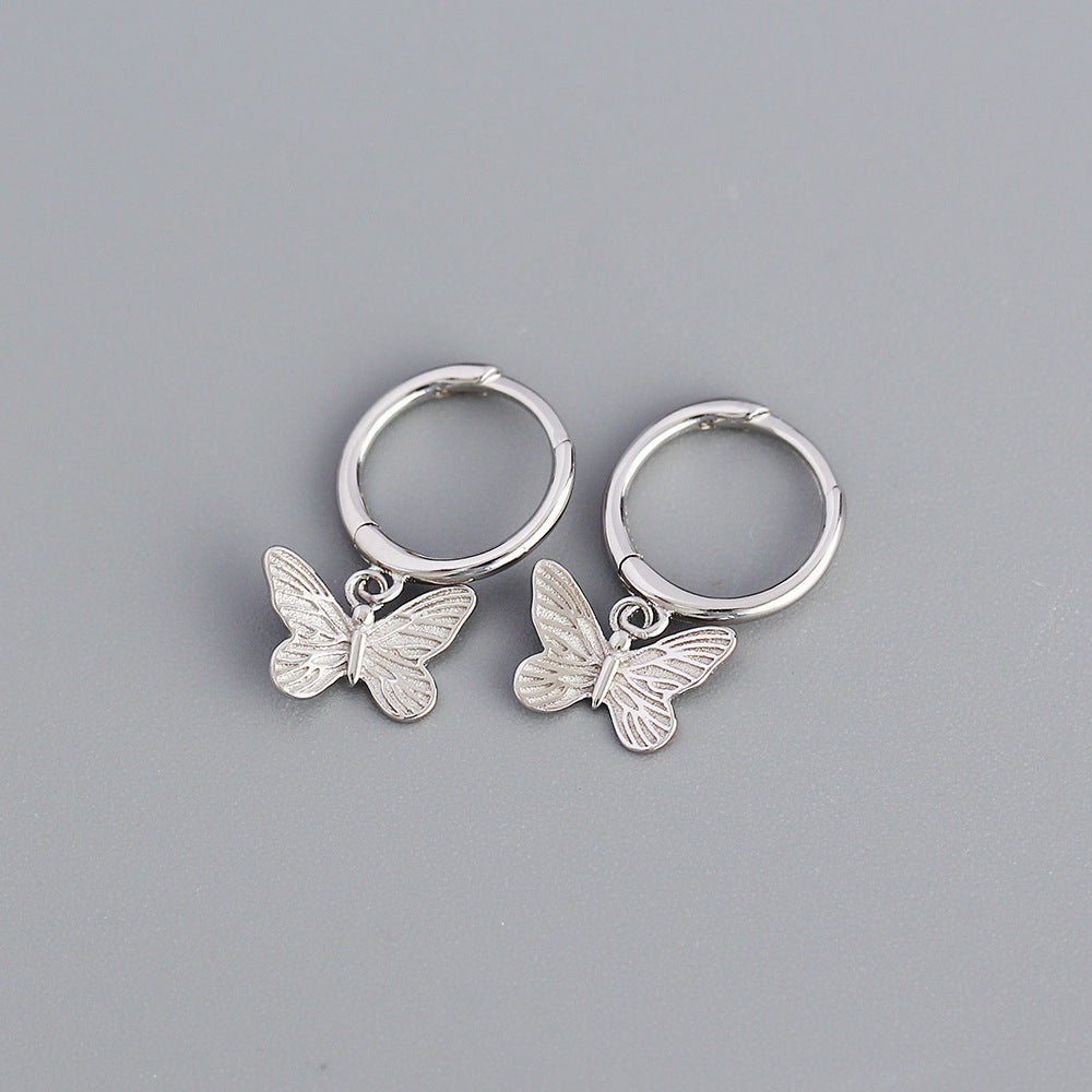 Fashion Butterfly Sterling Silver Drop Earrings 1 Pair
