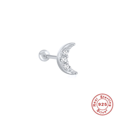 Fashion Star Moon Heart Shape Sterling Silver Inlay Ear Studs 1 Piece