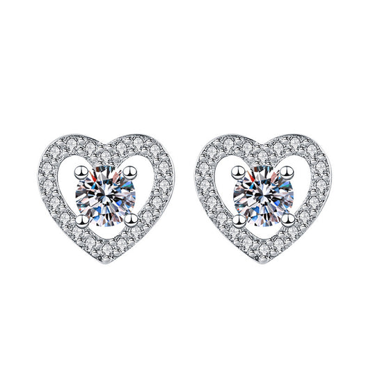 1 Pair Fashion Heart Shape Metal Hollow Out Inlay Rhinestones Women's Ear Studs