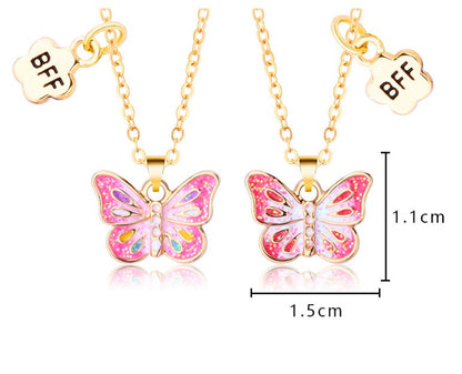 1 Set Cute Butterfly Alloy Sequins Enamel Plating Girl's Pendant Necklace