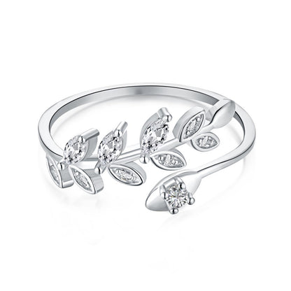 Simple Style Leaf Moon Butterfly Sterling Silver Inlay Rhinestones Open Ring