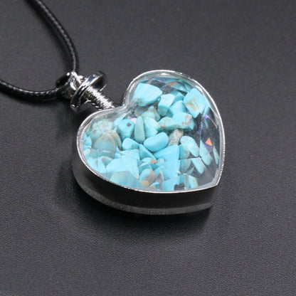 Sweet Heart Shape Natural Crystal Turquoise Obsidian Pendant Necklace 1 Piece