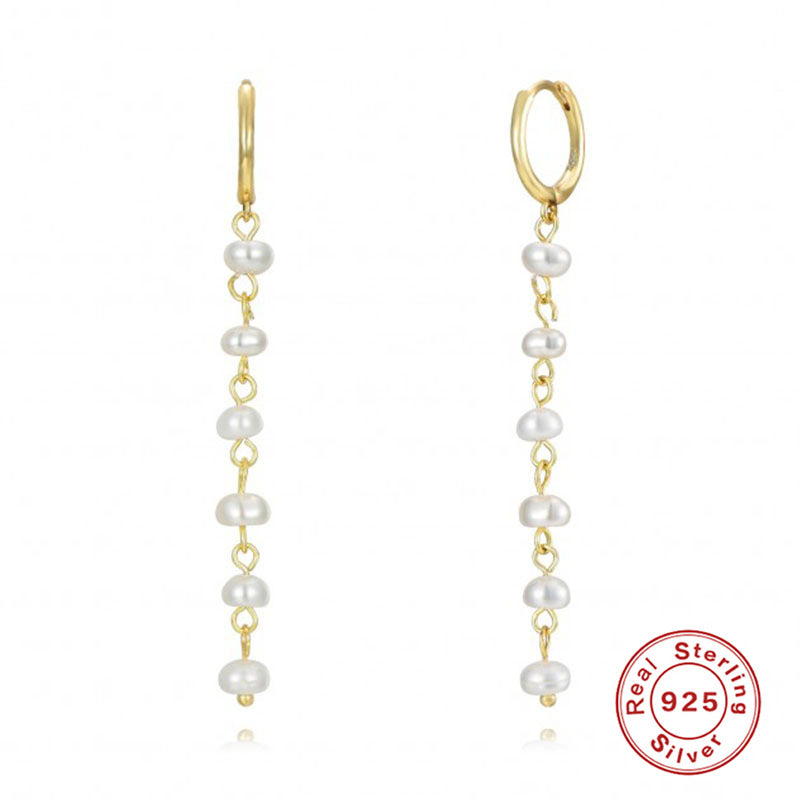 1 Pair Elegant Geometric Pearl Sterling Silver Drop Earrings