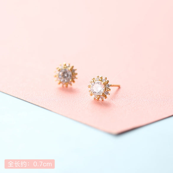 Lady Crown Bow Knot Sterling Silver Plating Inlay Zircon Ear Studs 1 Pair