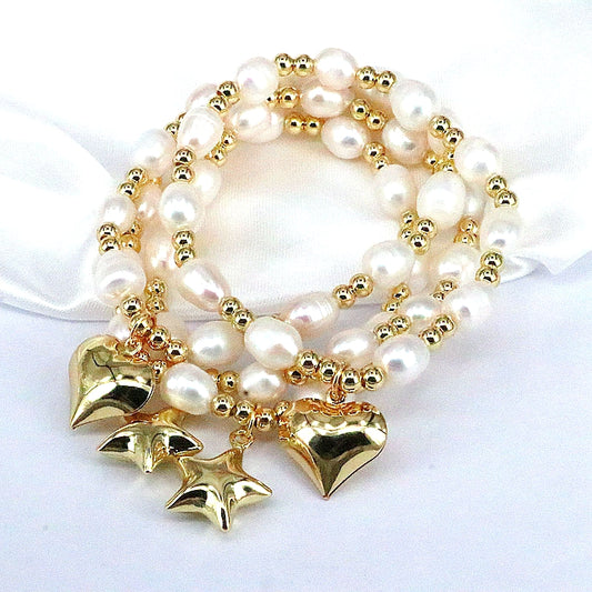 1 Piece Ins Style Star Heart Shape Copper Pearl Plating Bracelets