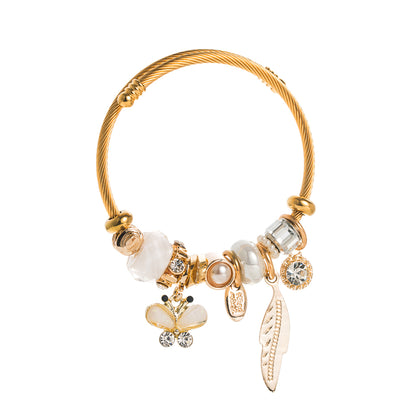 1 Piece Fashion Leaf Butterfly Alloy Inlay Artificial Pearls Rhinestones Glass Gold Plated Women's Bangle
