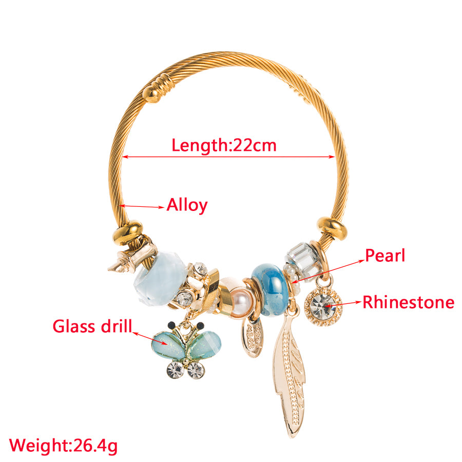 1 Piece Fashion Leaf Butterfly Alloy Inlay Artificial Pearls Rhinestones Glass Gold Plated Women's Bangle