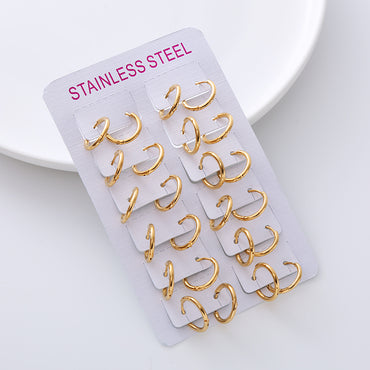 12 Pairs Simple Style Circle Plating Stainless Steel 18k Gold Plated Earrings