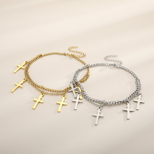 1 Piece Fashion Cross Titanium Steel Plating 18k Gold Plated Women's Anklet