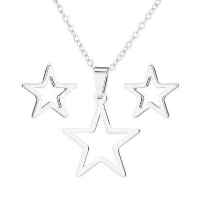 Fashion Pentagram Stainless Steel Plating Earrings Necklace