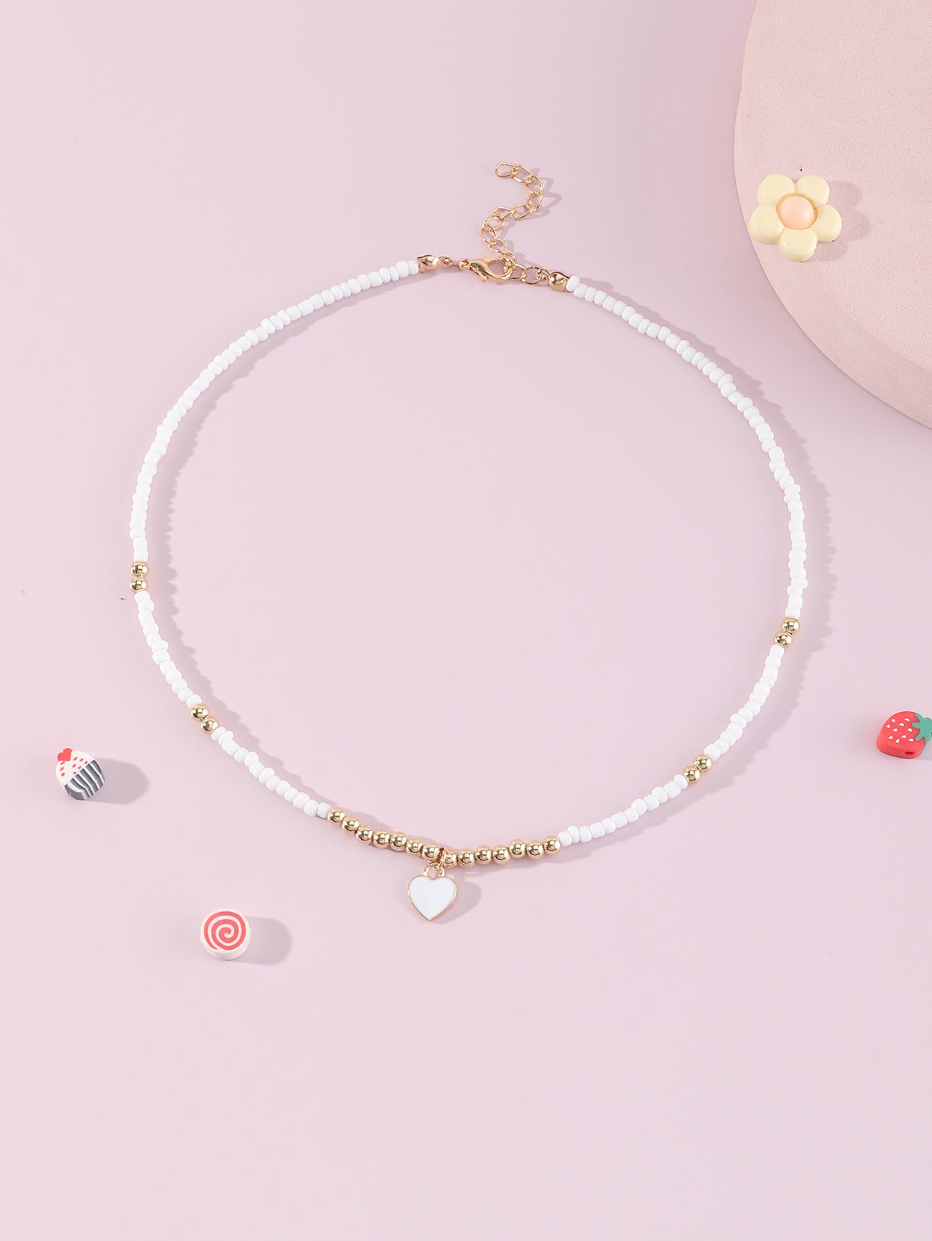 Sweet Heart Shape Seed Bead Beaded Girl's Pendant Necklace