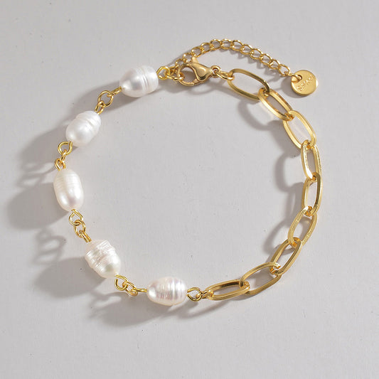 Elegant Geometric Stainless Steel Imitation Pearl 14k Gold Plated Bracelets
