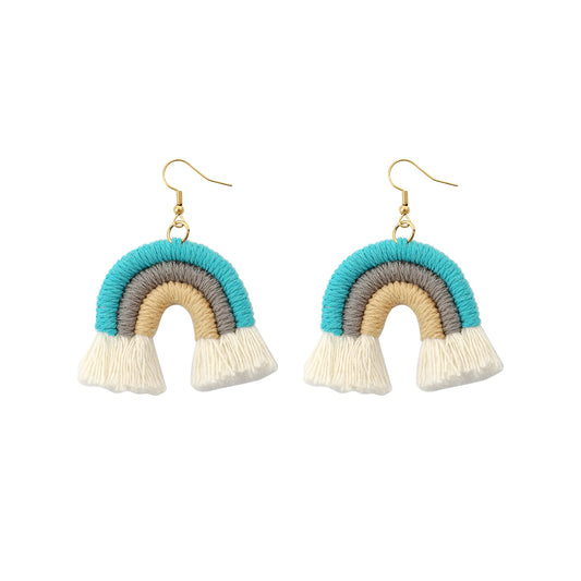 1 Pair Casual Rainbow Cloth Handmade Tassel Women's Drop Earrings