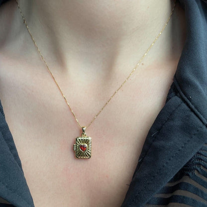 1 Piece Retro Heart Shape Rectangle Copper Plating Inlay Zircon Pendant Necklace
