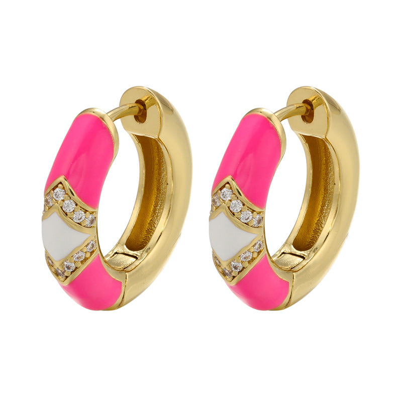 1 Pair Casual Geometric Copper Enamel Zircon Earrings