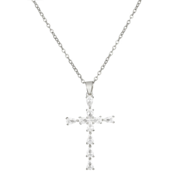 1 Piece Vintage Style Cross Stainless Steel Inlay Diamond Pendant Necklace