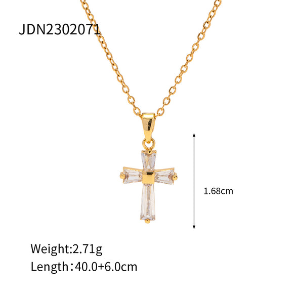 1 Piece Fashion Cross Stainless Steel Plating Inlay Zircon Pendant Necklace