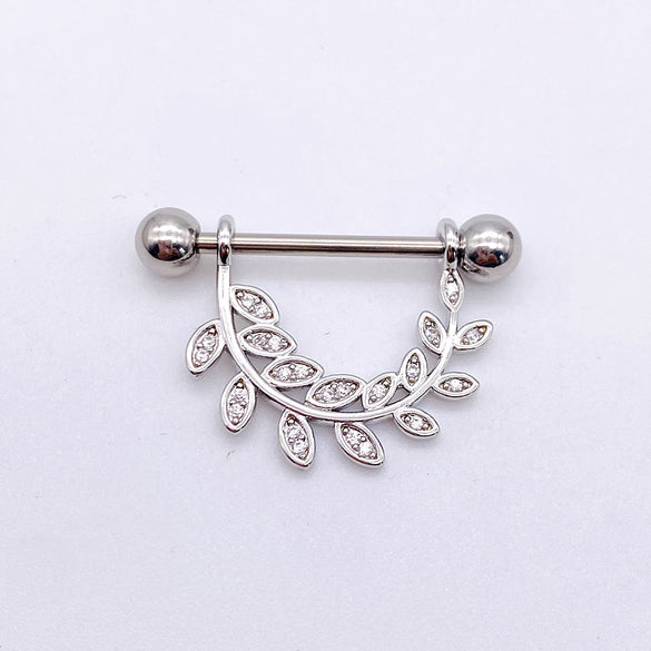 Fashion Leaf Star Wings Stainless Steel Inlaid Zircon Nipple Ring 1 Piece