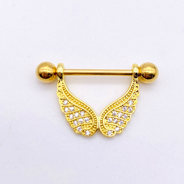 Fashion Leaf Star Wings Stainless Steel Inlaid Zircon Nipple Ring 1 Piece